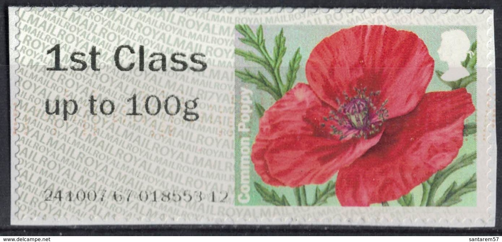 Royaume Uni 2014 Vignette Sur Fragment Fleurs Common Poppy Coquelicot SU - Post & Go (distributeurs)