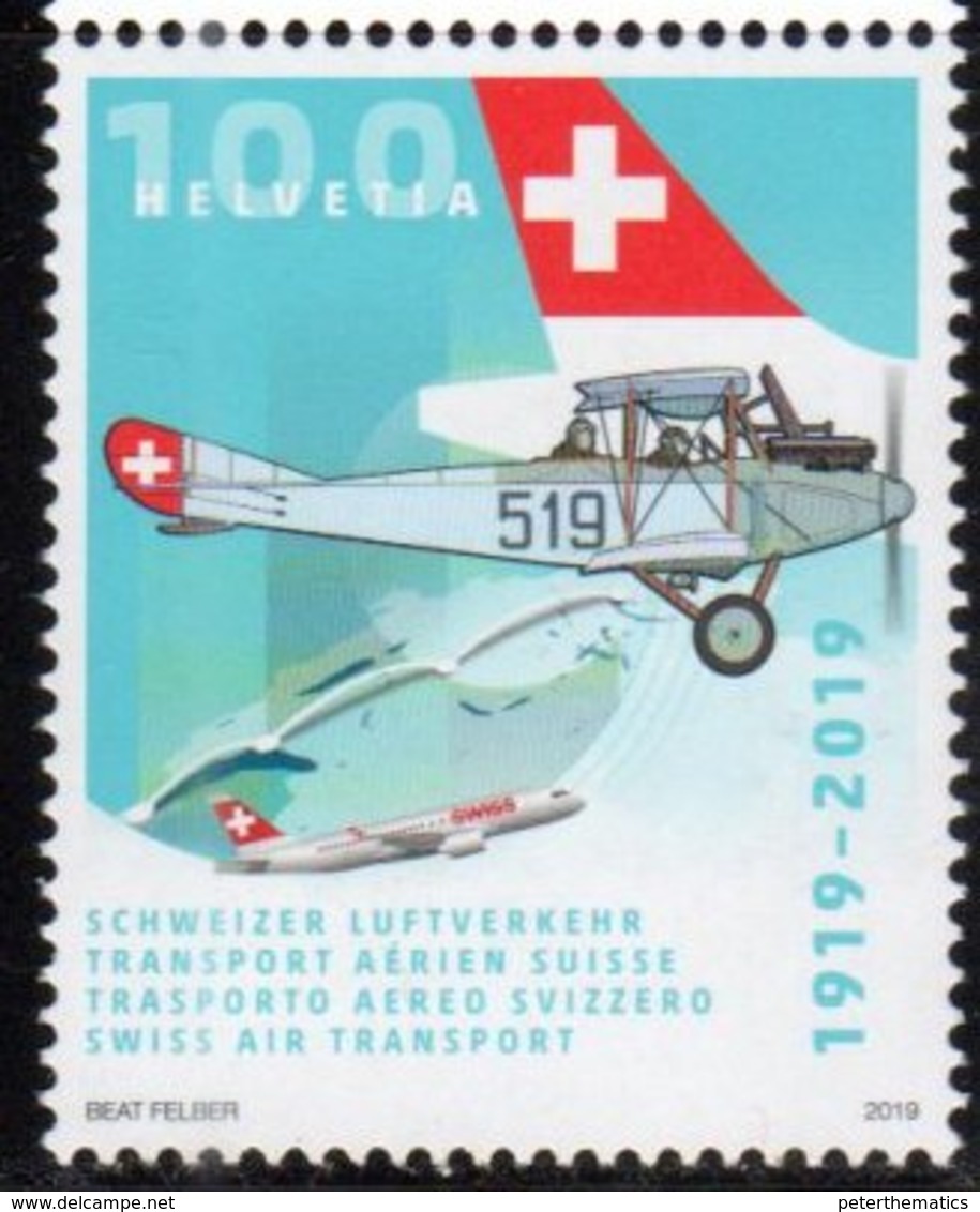 SWITZERLAND, 2019, MNH, SWISS AIR TRANSPORT, PLANES, 1v - Aerei