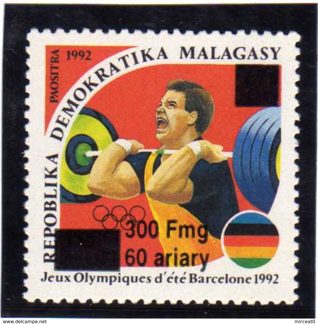 MADAGASCAR  1998  MNH -  JEUX OLYMPIQUES  BARCELONA 1992  HALTÉROPHILIE  SURCHARGE / OVERPRINT - Madagascar (1960-...)