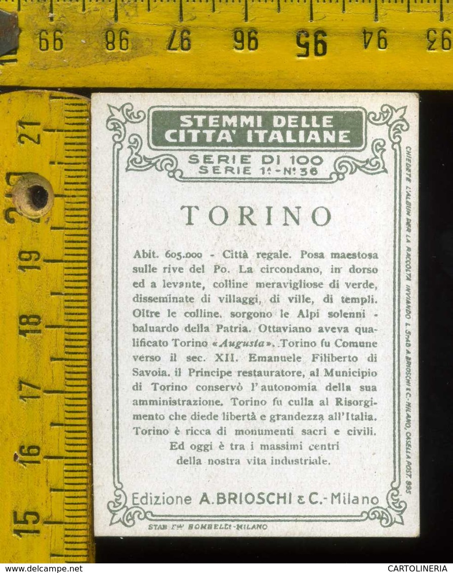 Figurina Brioschi Araldica Stemmi Città Italiane Serie 1 N° 36 Torino - Altri & Non Classificati