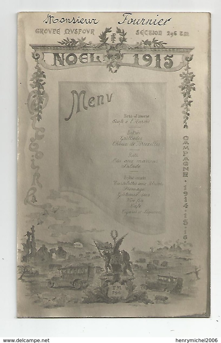 Carte Photo Noel 1915 Menu A Herpont 51 Marne - Weltkrieg 1914-18