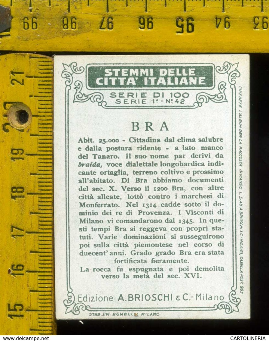 Figurina Brioschi Araldica Stemmi Città Italiane Serie 1 N° 42 Bra - Altri & Non Classificati