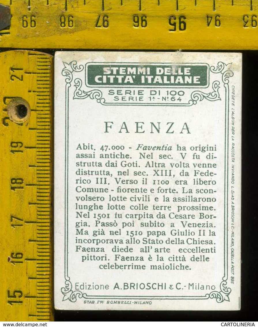 Figurina Brioschi Araldica Stemmi Città Italiane Serie 1 N° 64 Faenza - Altri & Non Classificati