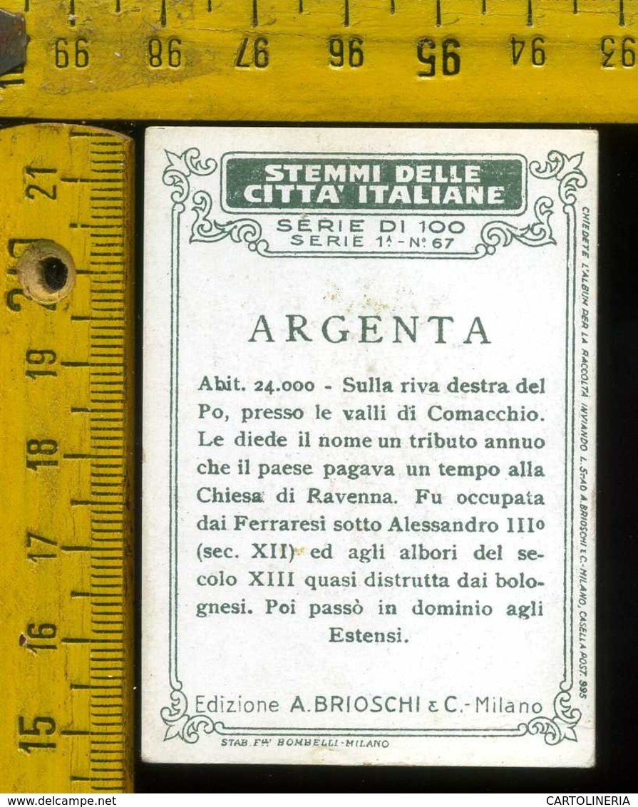 Figurina Brioschi Araldica Stemmi Città Italiane Serie 1 N° 67 Argenta - Altri & Non Classificati