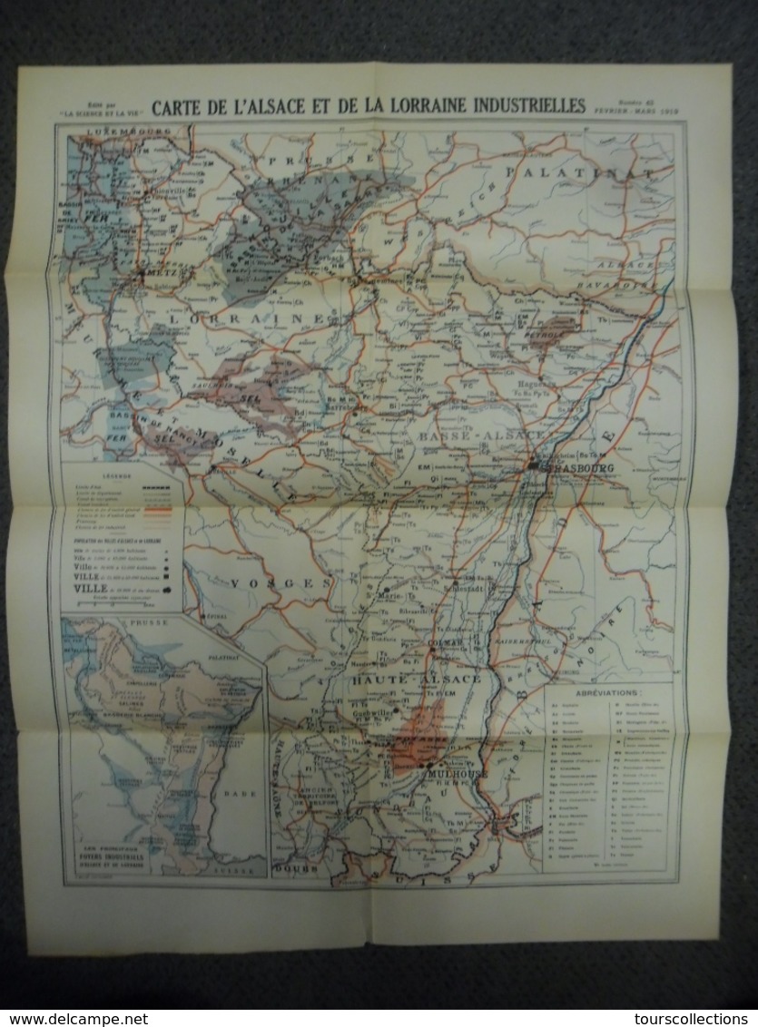 Carte De MARS 1919 ALSACE LORRAINE INDUSTRIELLE - Houille Fer Potasse Sel Pétrole Matières Premières Industrie - Cartes Géographiques