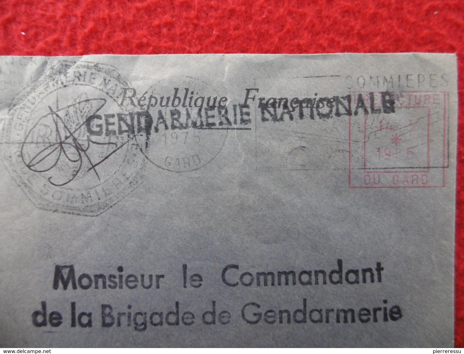 LETTRE FRANCHISE GENDARMERIE CACHET FLAMME SOMMIERES VIA LE GRAU DU ROI 1975 - 1961-....