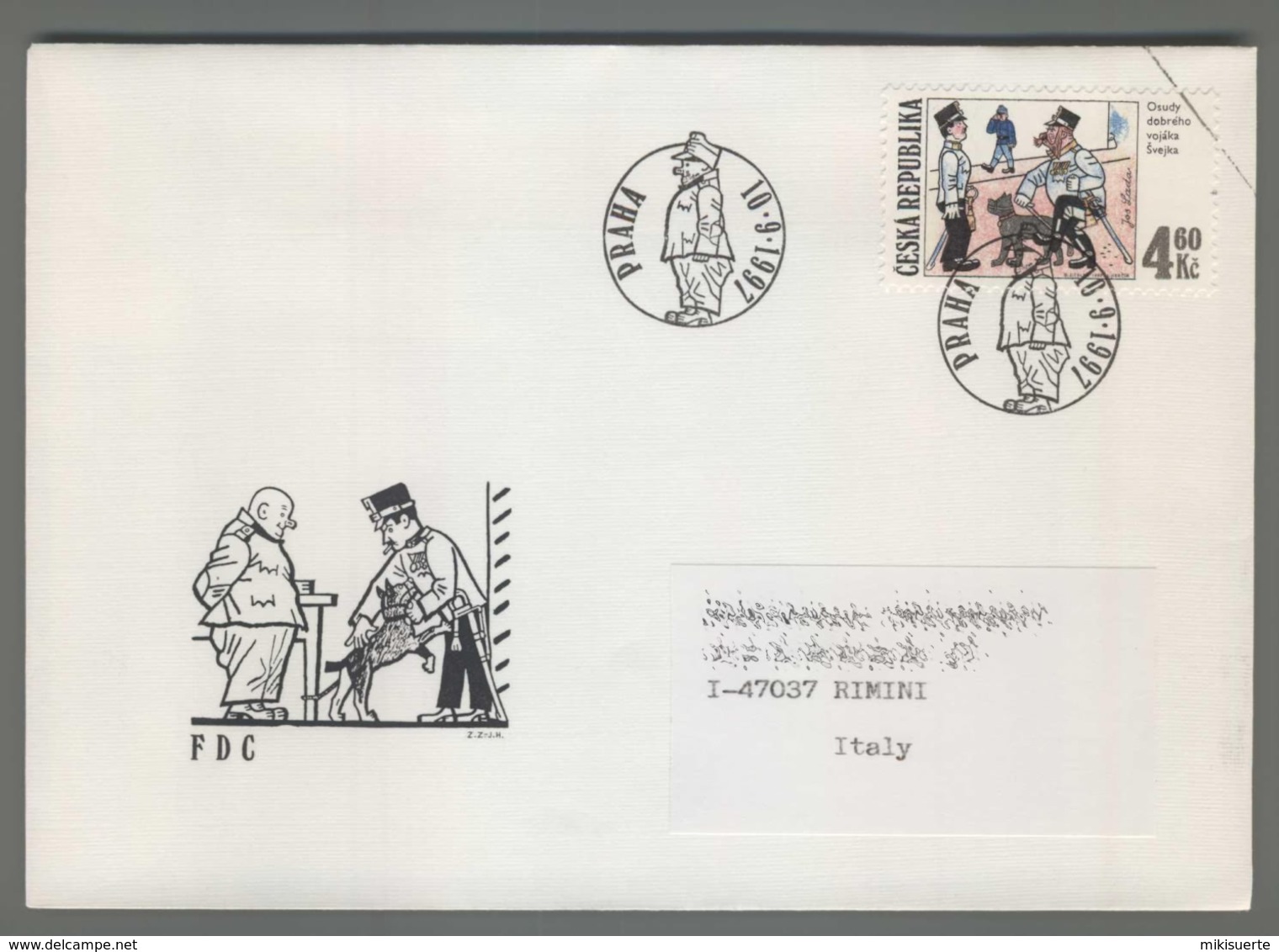 C4118 Ceska Republika FDC 1997 OSUDY DOBREHO VOJAKA SVEJKA JOS LADA 4.60 KC VG - FDC