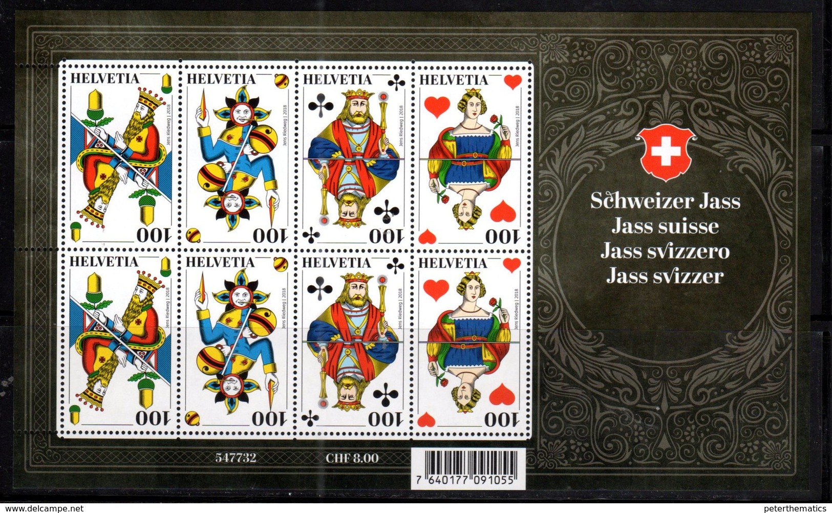 SWITZERLAND, 2018, MNH, GAMES, CARDS,  SWISS JASS , SHEETLET - Unclassified