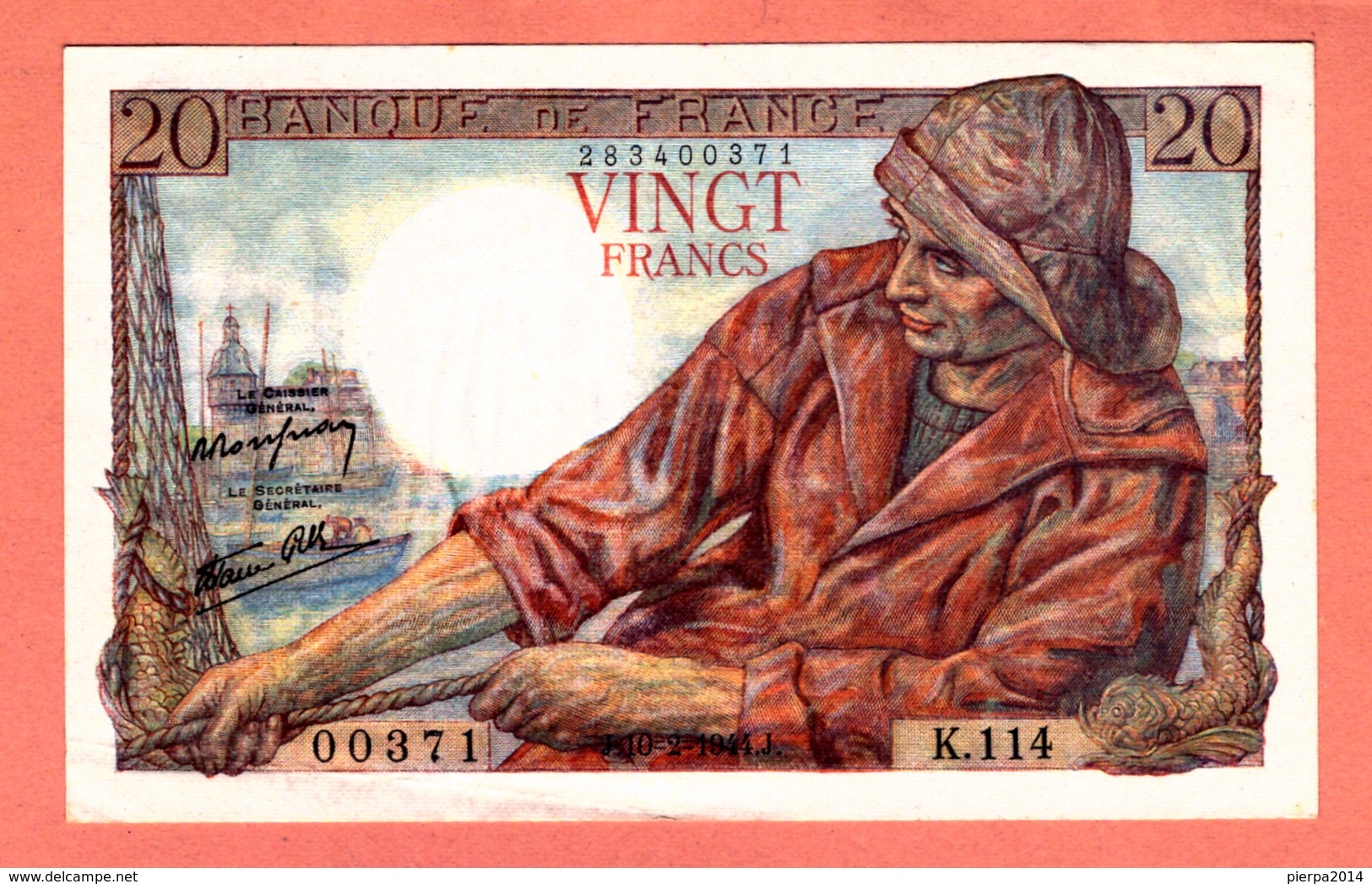 Billet 20 F Pêcheur Du 10 - 2 - 1944 - 20 F 1942-1950 ''Pêcheur''