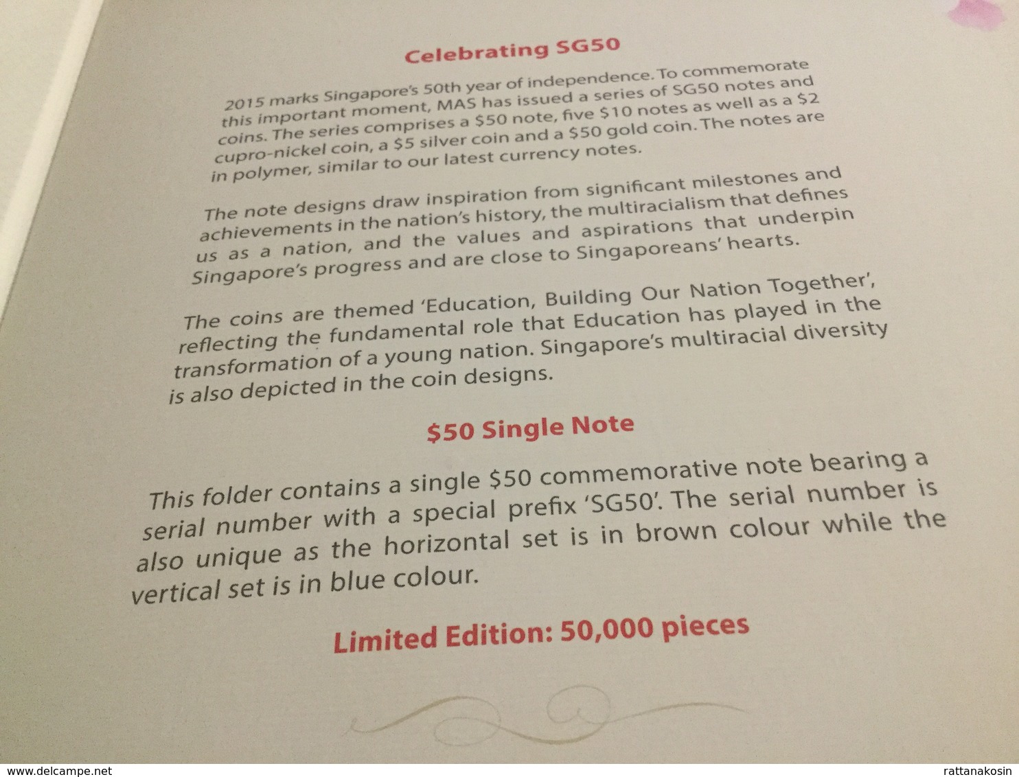 SINGAPORE P61b RARE LIMITED EDITION 50 DOLLARS 2015  # SG50 COMMEMORATIVE LARGE FOLDER UNC. - Singapur