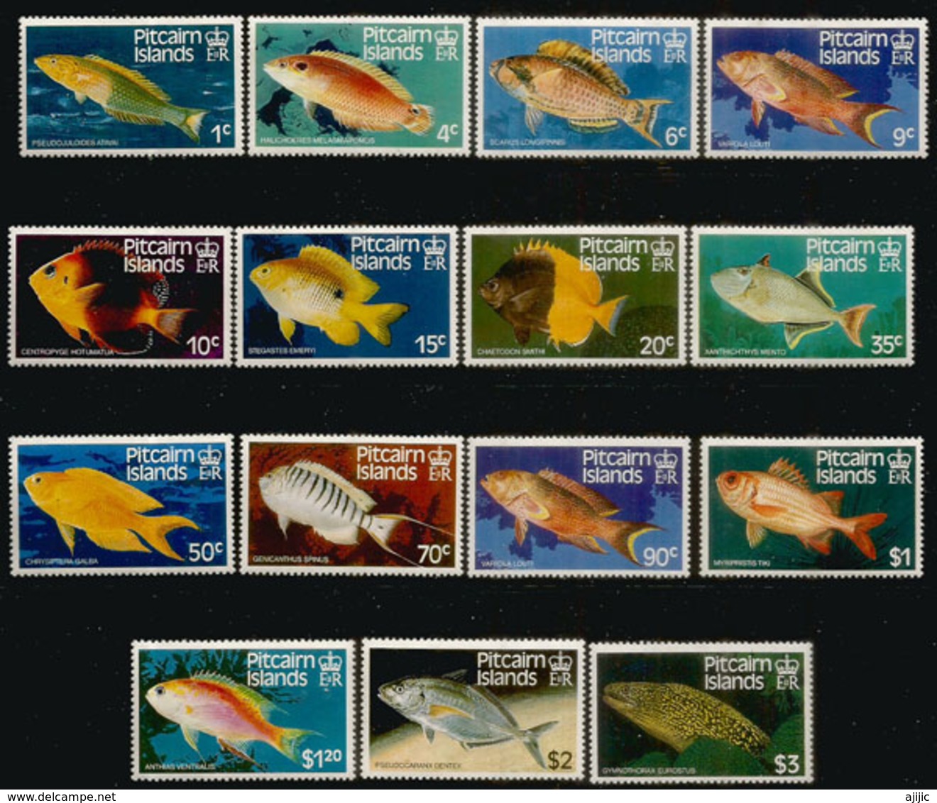 Poissons Des Rives De L'île PITCAIRN,  Série Complète 15 Val. Timbres Neufs **  Fort Côte Catalogue - Pitcairn