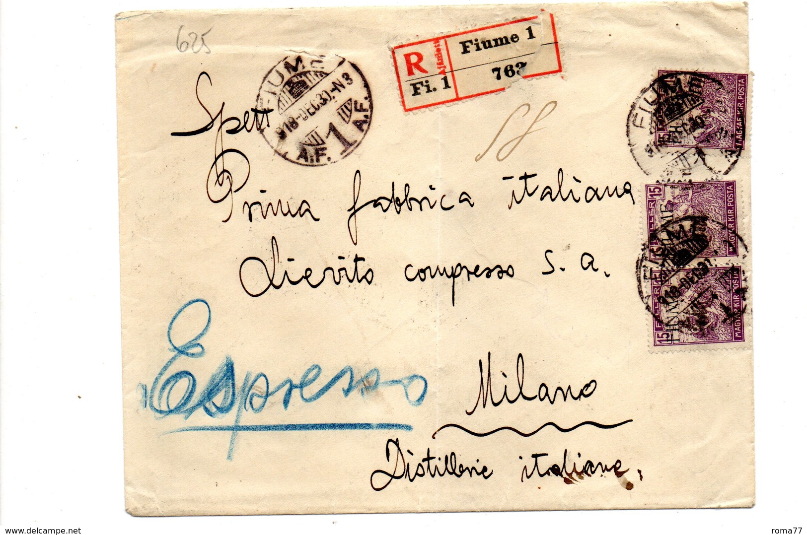 LAB625- UNGHERIA , Lettera Raccomandata Da FIUME A.F. 1 Per Milano Del 31/12/1918. Poco Fresca - Storia Postale