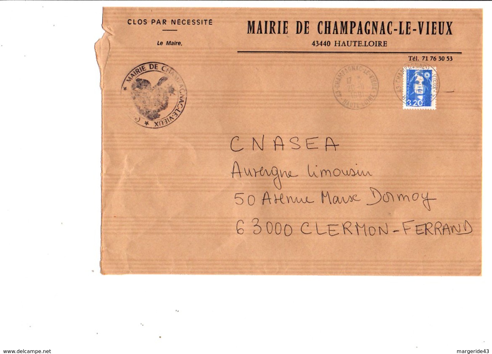 LETTRE DE MAIRIE DE CHAMPAGNAC-LE-VIEUX HAUTE LOIRE - 1961-....