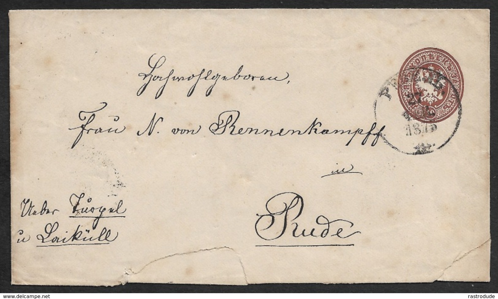 RUSSIA ESTONIA TALLIN 1875 10 KOP POSTAL STATIONERY ENVELOPE  - Fr. N Von RENNENKAMPF  To RUDE (GROSS-RUDE), GERMANY - Estonia