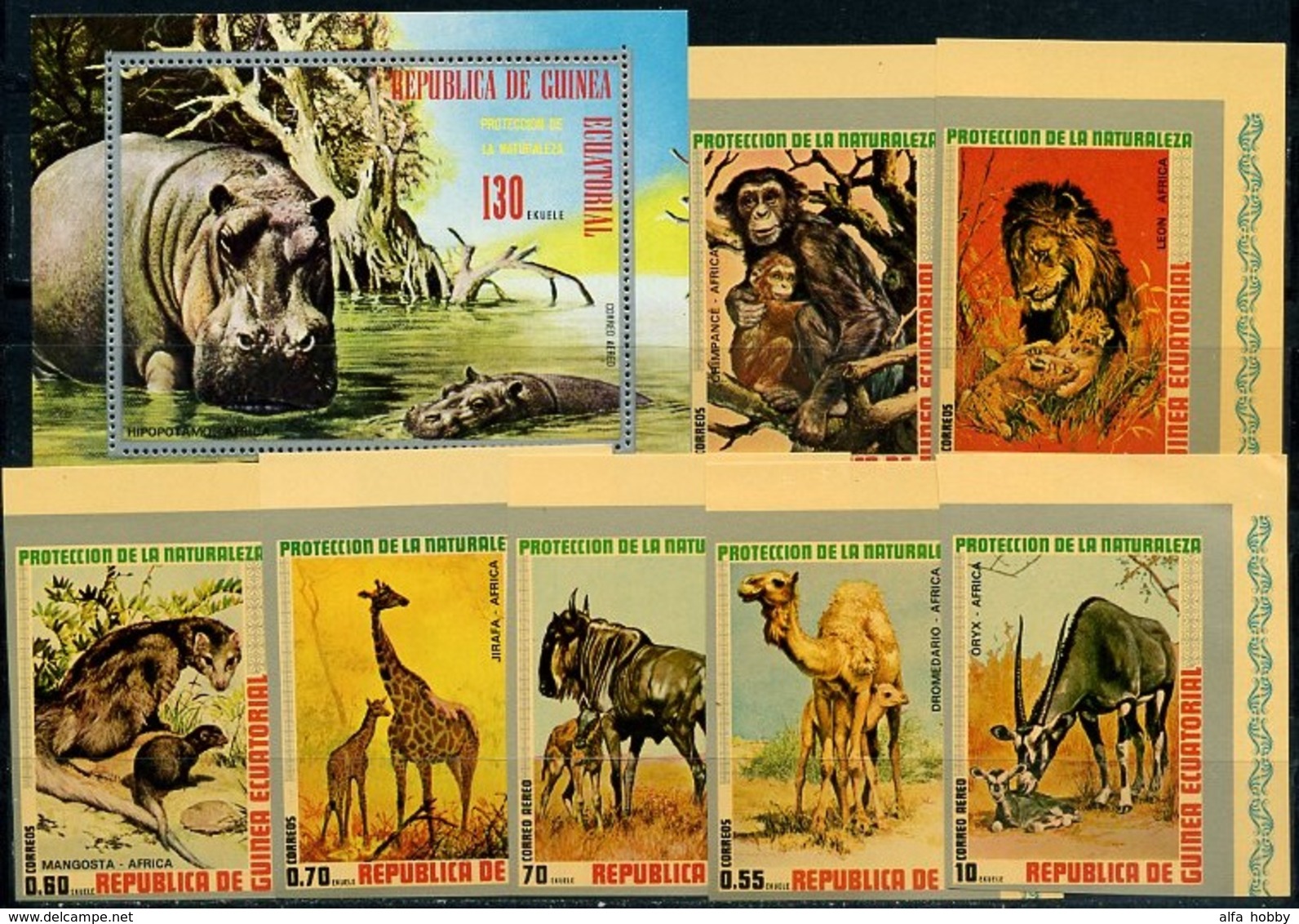 Guinea Equatorial Africa Animals, 1974, 7 Stamps + Block - Chimpancés