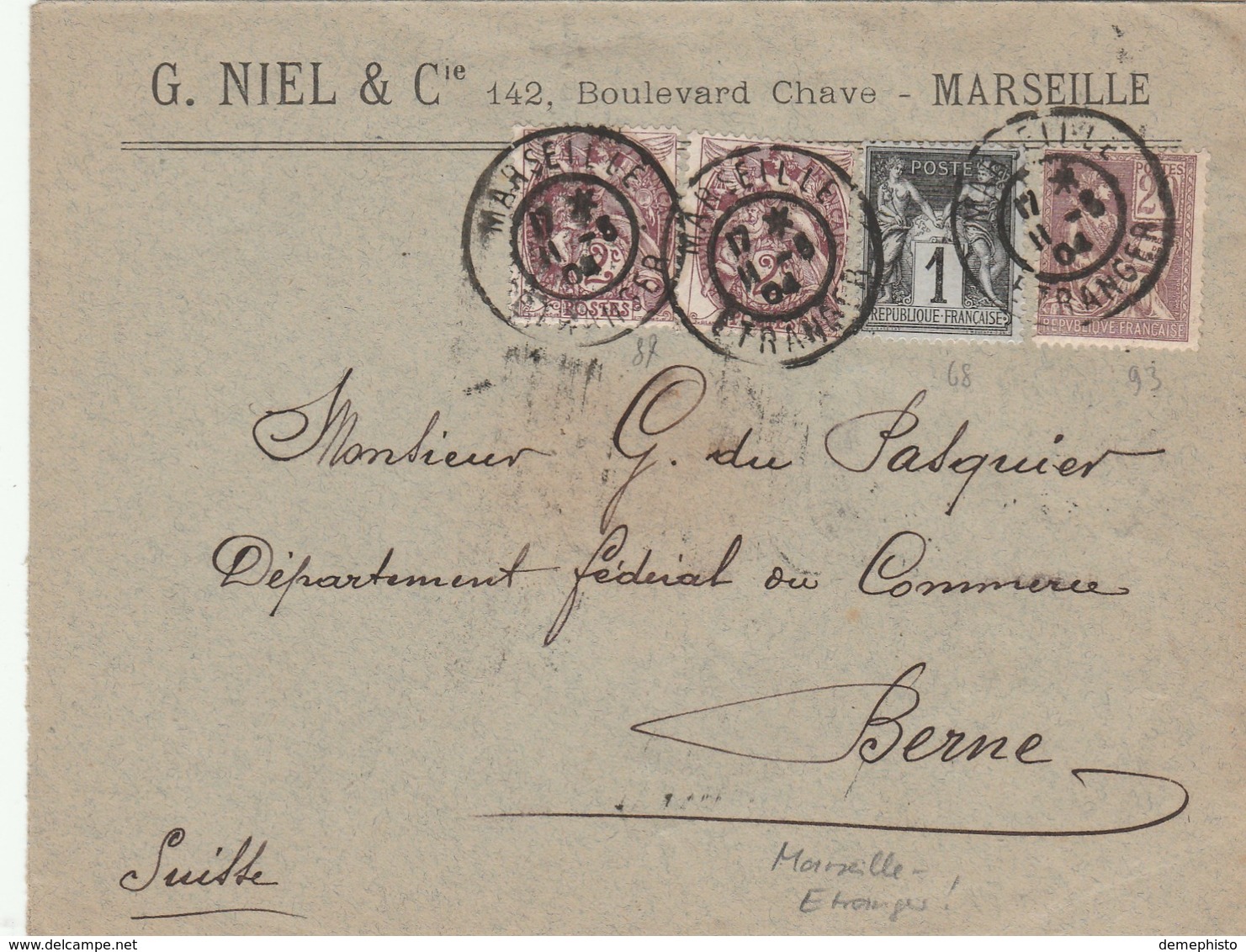 Marseille étranger Pour La Suisse - 1877-1920: Semi Modern Period