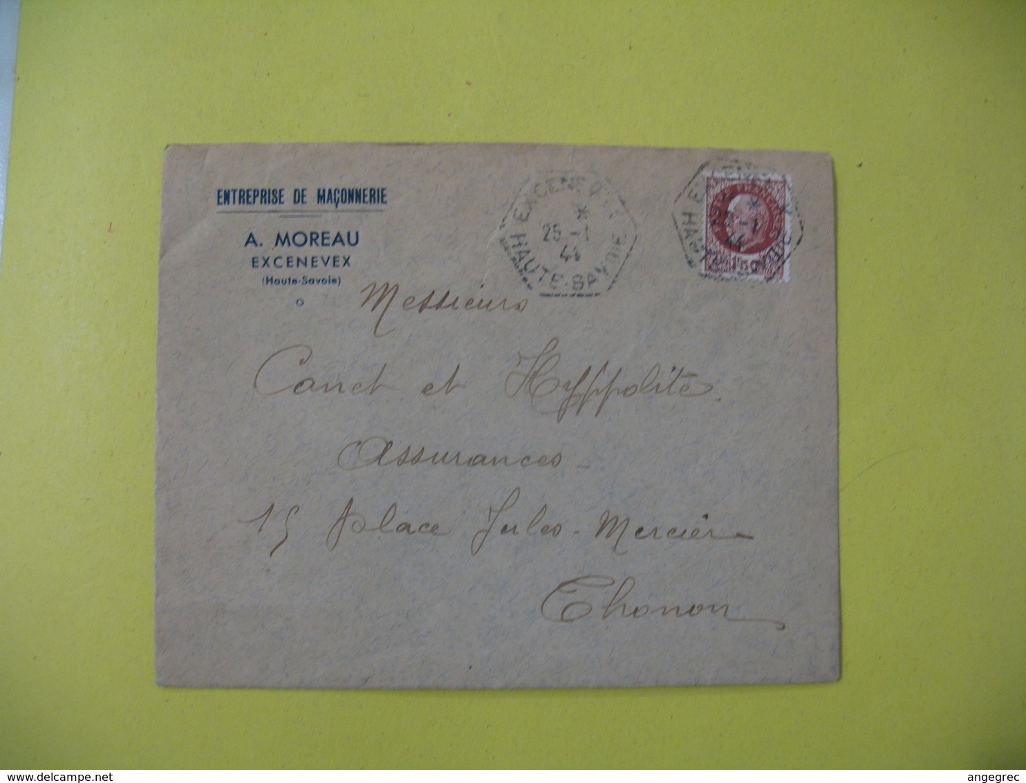 ​Lettre Cachet Poste  Rurale  Excenevex   1944   Haute Savoie    Type Pétain - Lettres & Documents