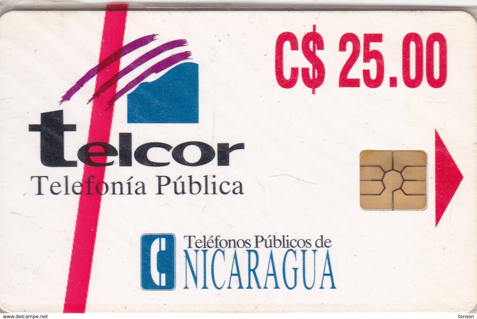 Nicaragua, NI-PUB-CHP-0001, Telcor Telefonía Pública (C$ 25.00),  First Card Issued, Mint In Blister, 2 Scans. - Nicaragua