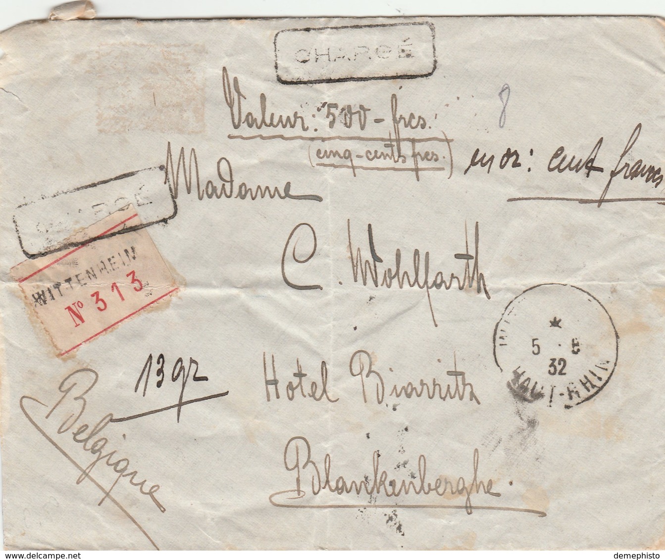 Lettre Chargée : Wittenheim - 1921-1960: Modern Period