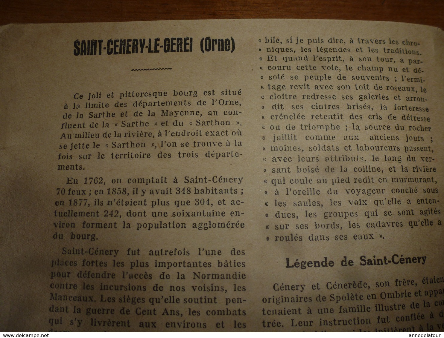 La Légende De Saint-Cenery-le-Gerei (Orne)  : Document Ancien - Collections