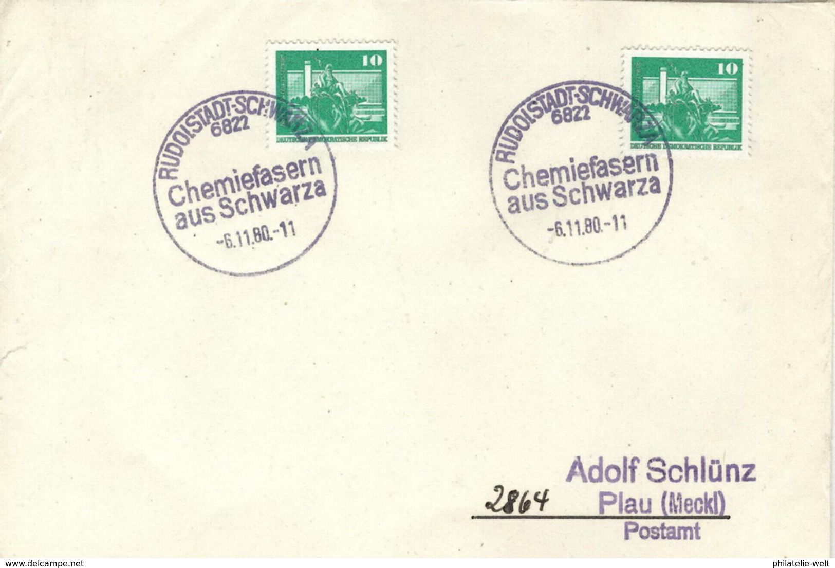 DDR Beleg Mit Sonderstempel Rudolstadt-Schwarza Chemiefasern 1980 - Machines à Affranchir (EMA)