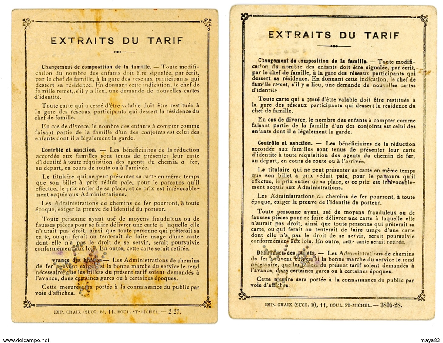 LOT DE 2 CARTES D IDENTITE CHEMINS DE FER  FAMILLE NOMBREUSE  DE 1931 ET 1924 - Autres & Non Classés