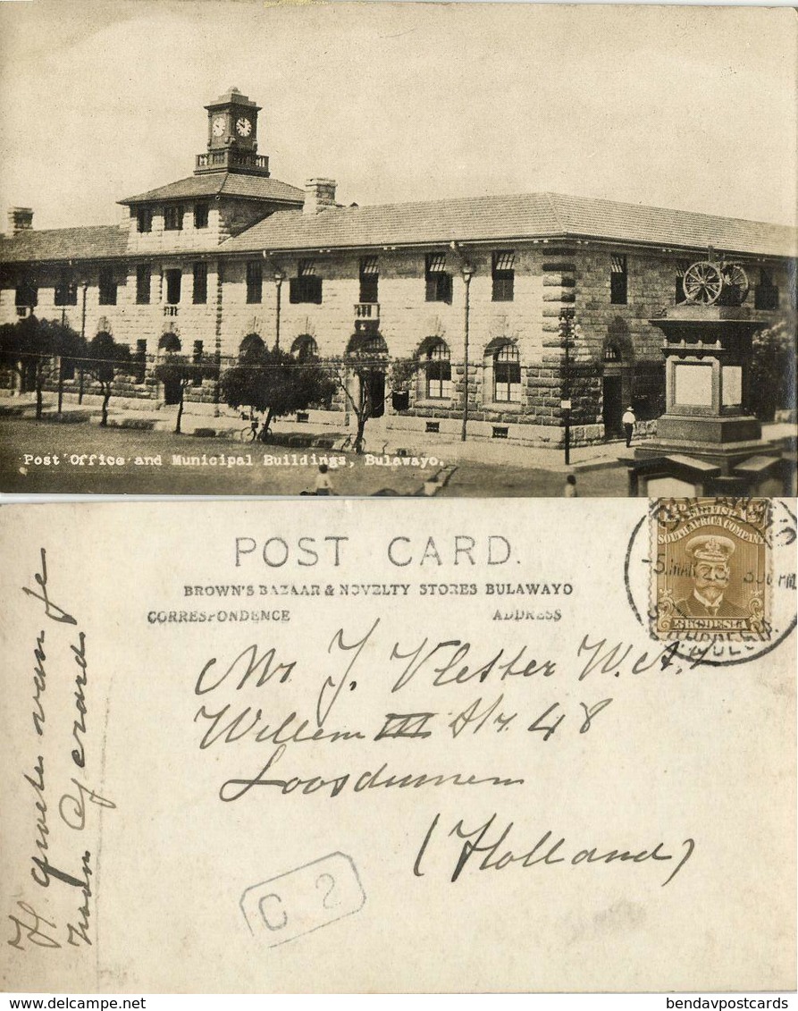 Southern Rhodesia, BULAWAYO, Post Office And Municipal Buildings (1923) Postcard - Zimbabwe