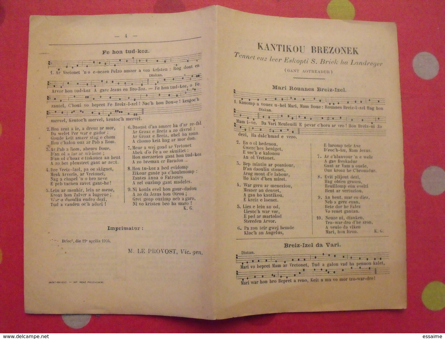 Kantikou Brezonek. Chants En Breton. 1904. Bretagne. Mari Rouannes Breiz-Izel - Bretagne