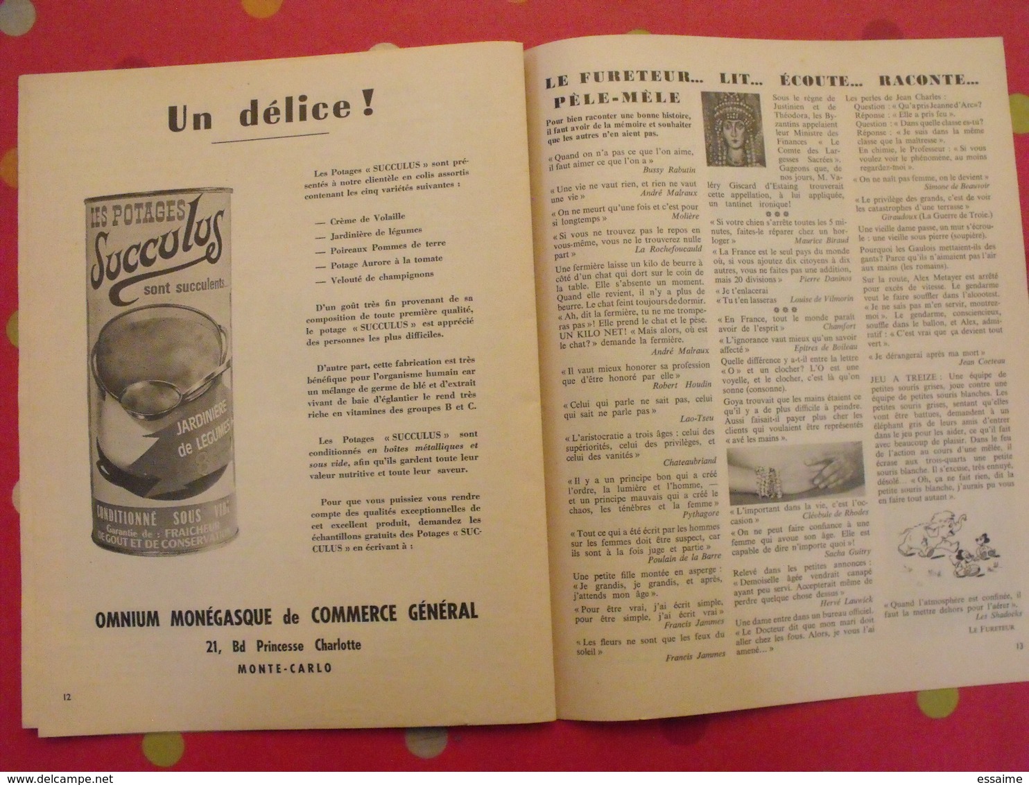 la gazette de Monaco. 1971. Coco chanel yoga  gastronomie mata hari