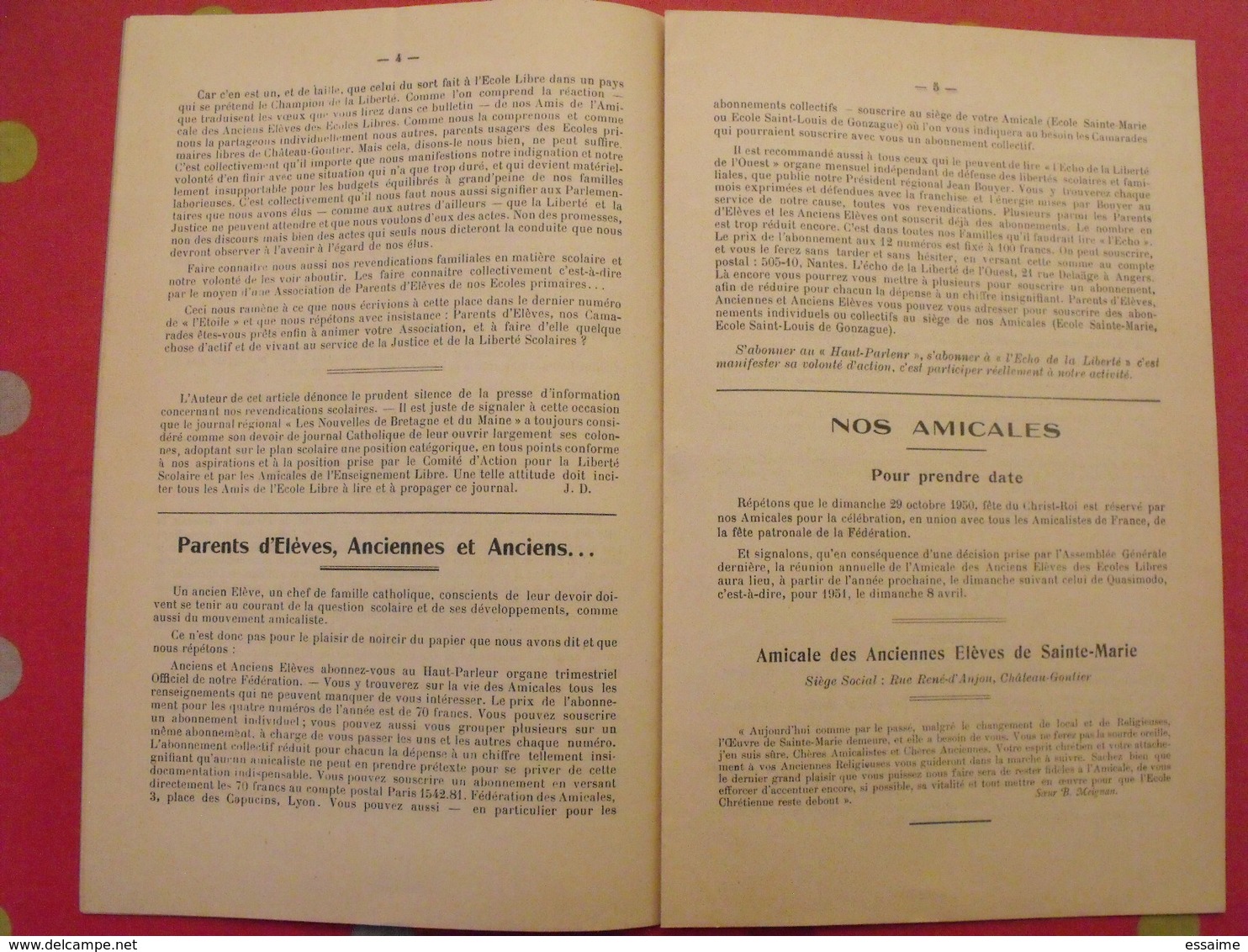 L'étoile. Bulletin De L'amicale Des Anciennes élèves De Ste-Marie. Chateau-Gontier. N° 9 De 1950 - Pays De Loire