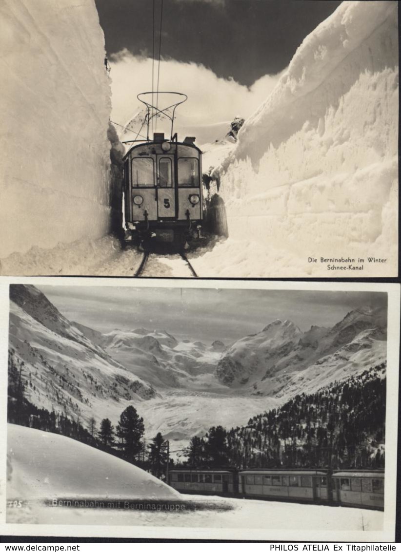 2 CP Suisse Berninabahn Mit Berninagruppe+ Die Berninabahn Im Winter Schnee Kanal Die Bernina Bahn Via Engadin - Berne
