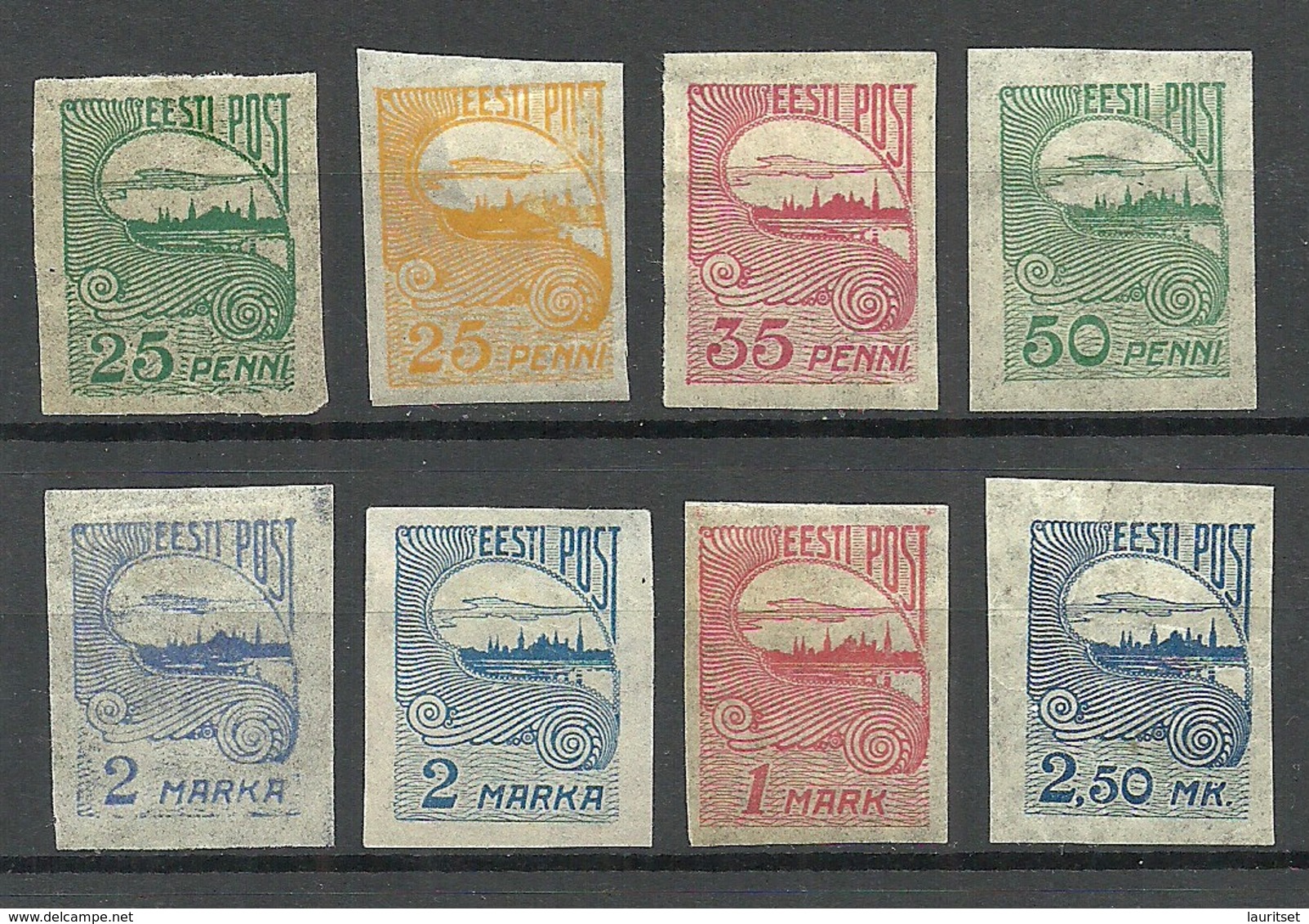 ESTLAND ESTONIA 1919/24 Tallinn Skyline Etc Stamps On Pelure Paper Zigarettenpapier * - Estland