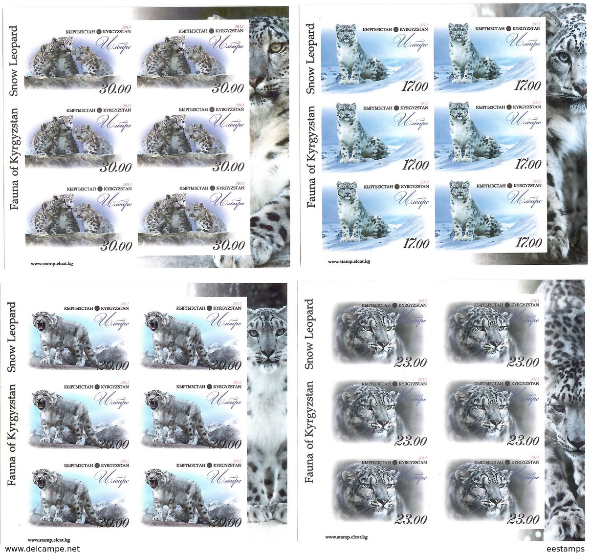 Kyrgyzstan.2012 Snow Leopard. Imperf 4 Sheetlets, Each Of 6. Michel # 717-20 B  KB - Kirghizistan