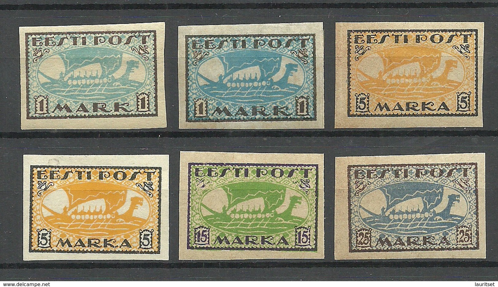 ESTLAND Estonia 1919/20 Wiking Ship , 6 Imperforate Stamps * - Estonie