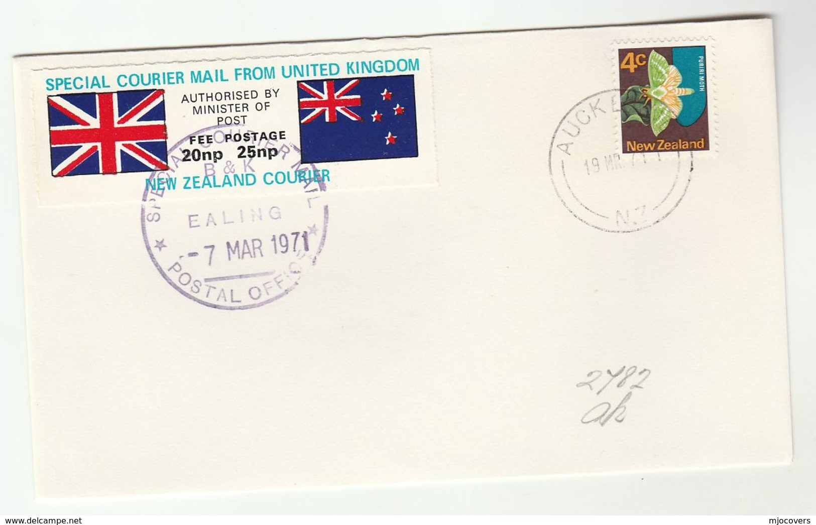 1971 COVER Auckland NEW ZEALAND Stamps GB POSTAL STRIKE COURIER MAiL Decimal LABEL Great Britain - Covers & Documents