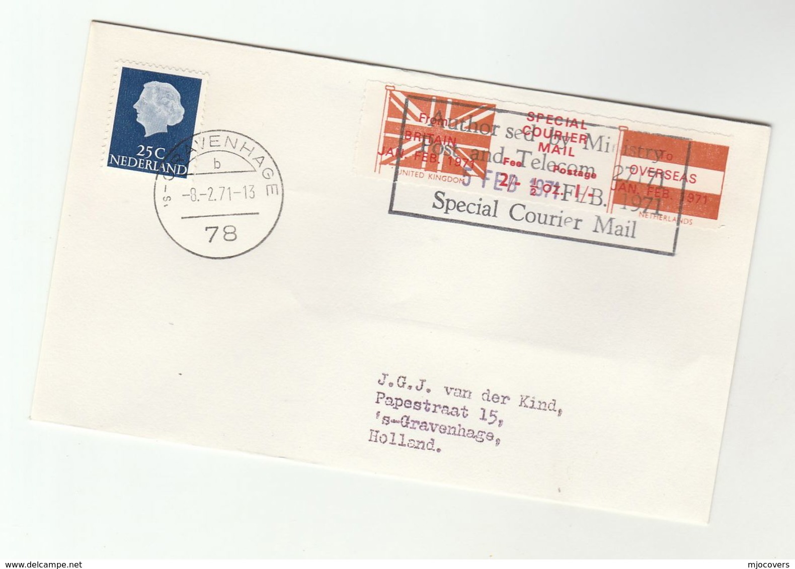 1971 COVER NETHERLANDS Stamps GB POSTAL STRIKE COURIER MAiL 2/- LABEL Great Britain - Covers & Documents