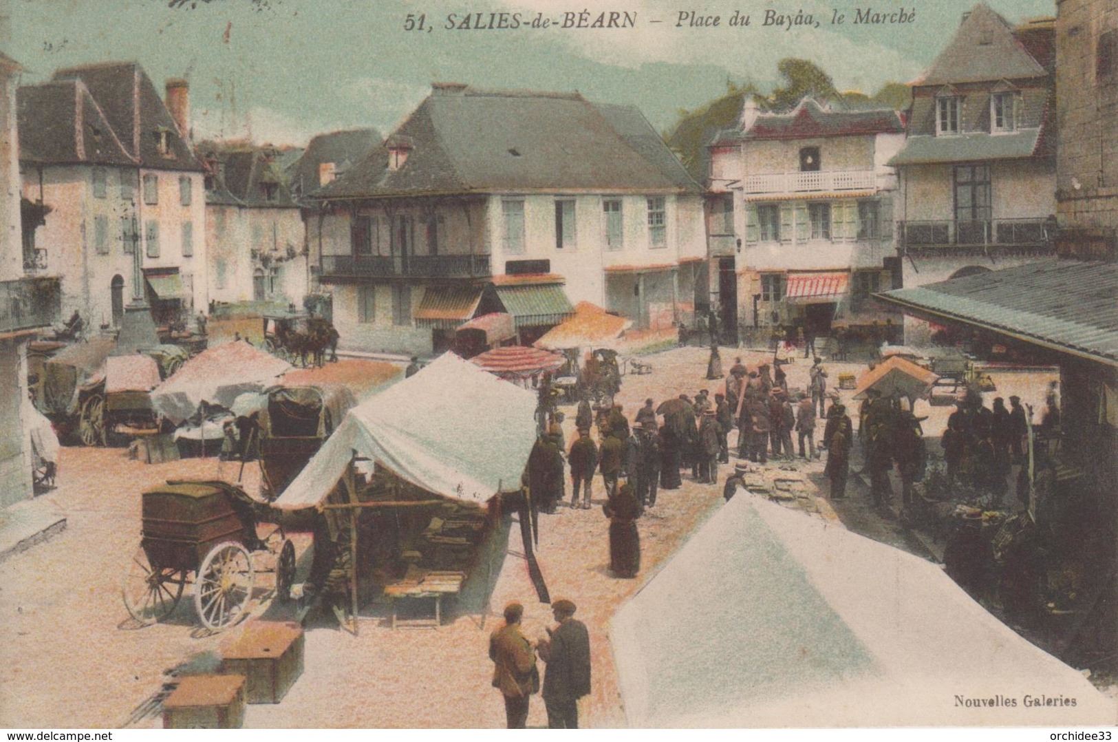 CPA Salies-de-Béarn - Place Du Bayâa - Le Marché (belle Animation) - Salies De Bearn