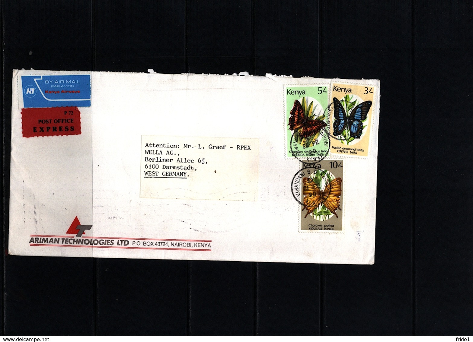 Kenya 1990 Interesting Airmail Cover - Butterflies - Kenia (1963-...)