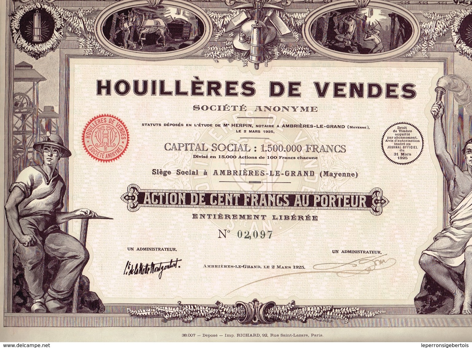 Titre Ancien - Houillères De Vendes Société Anonyme - Titre De 1925 - Déco - Mines