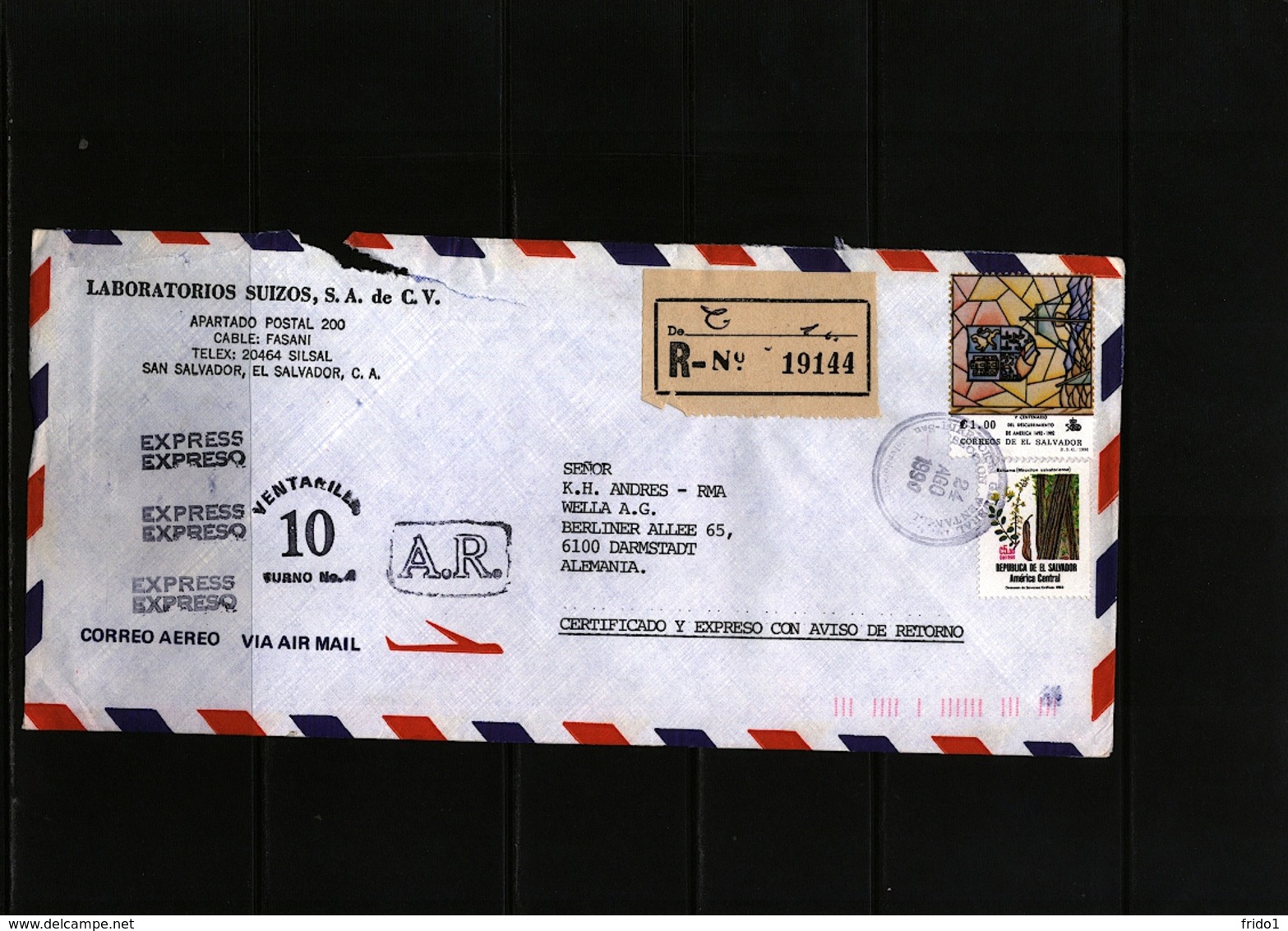 El Salvador 1990 Interesting  Airmail Registered Cover - El Salvador