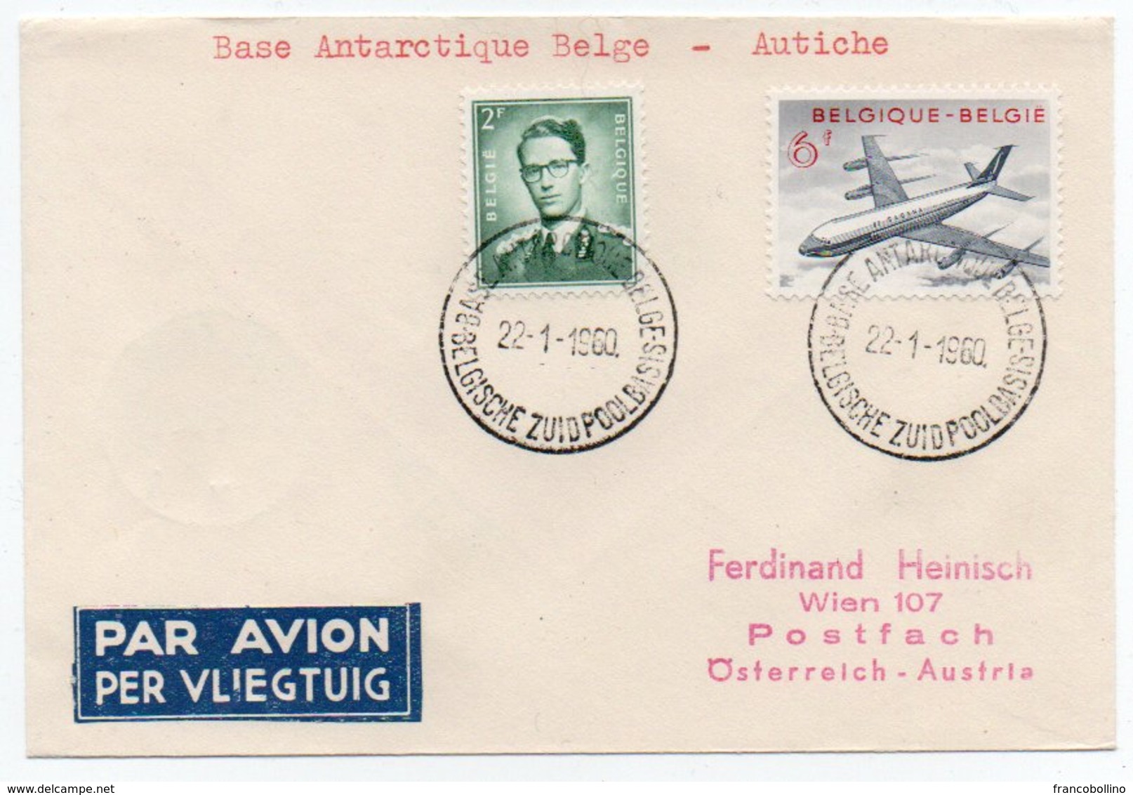 BELGIAN ANTARCTIC BASE / BASE ANTARTIQUE BELGE - COVER TO AUSTRIA 1960 / THEMATIC STAMP-SABENA AIRPLANE/AVION - Altri & Non Classificati