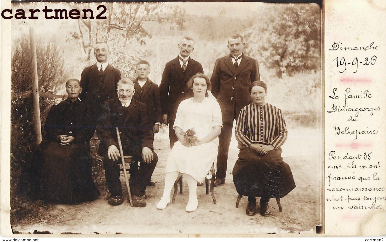 CARTE PHOTO : BELREPAIRE PRES DE FRAIZE " LA FAMILLE DIDIERGEORGES " 88 VOSGES 1926 - Autres & Non Classés