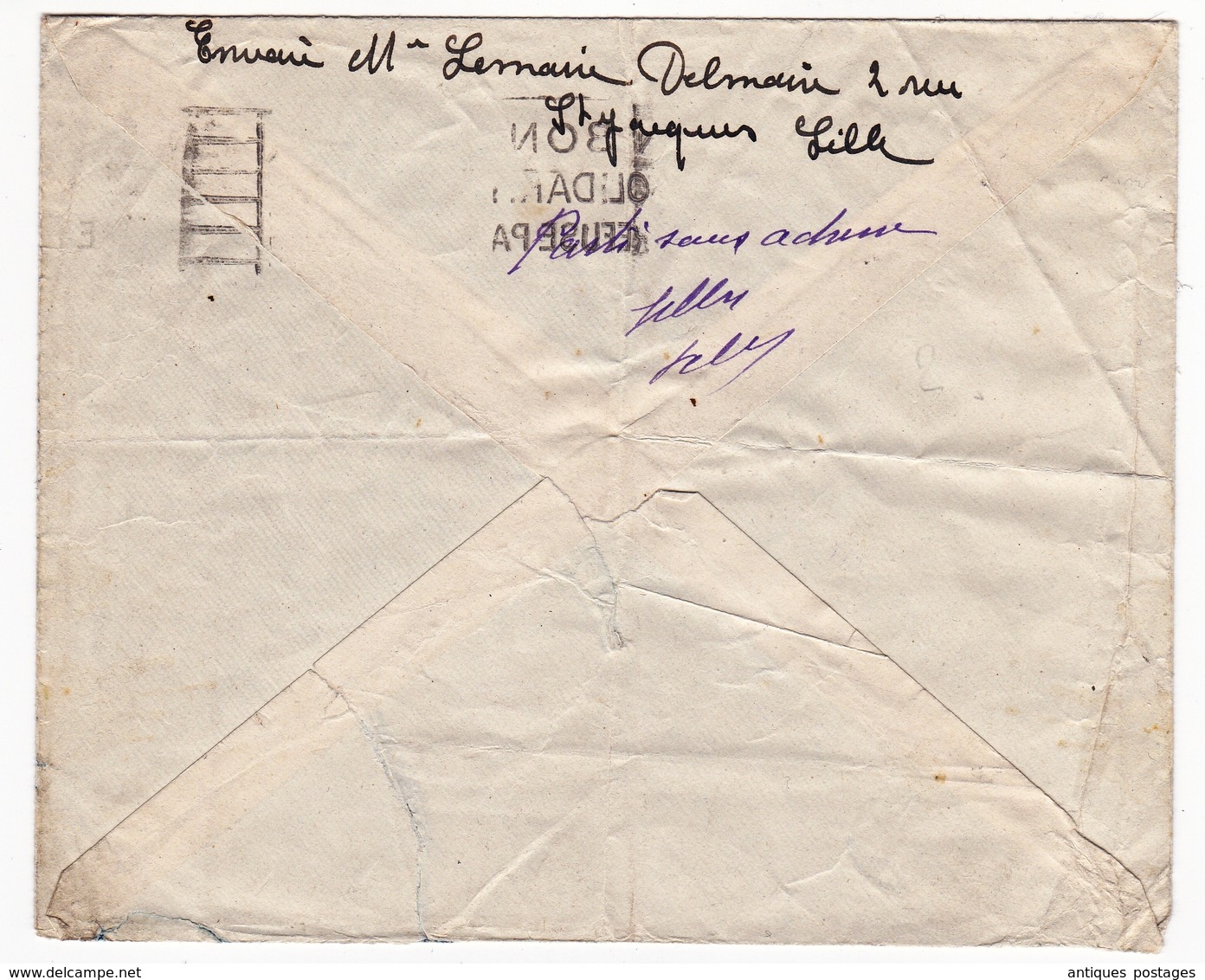 Lettre Lille Nord 1943 Pétain + Mercure Retour à L'Envoyeur 3855 Flamme " Un Bon De Solidarité Ne Se Refuse Pas " - 1941-42 Pétain