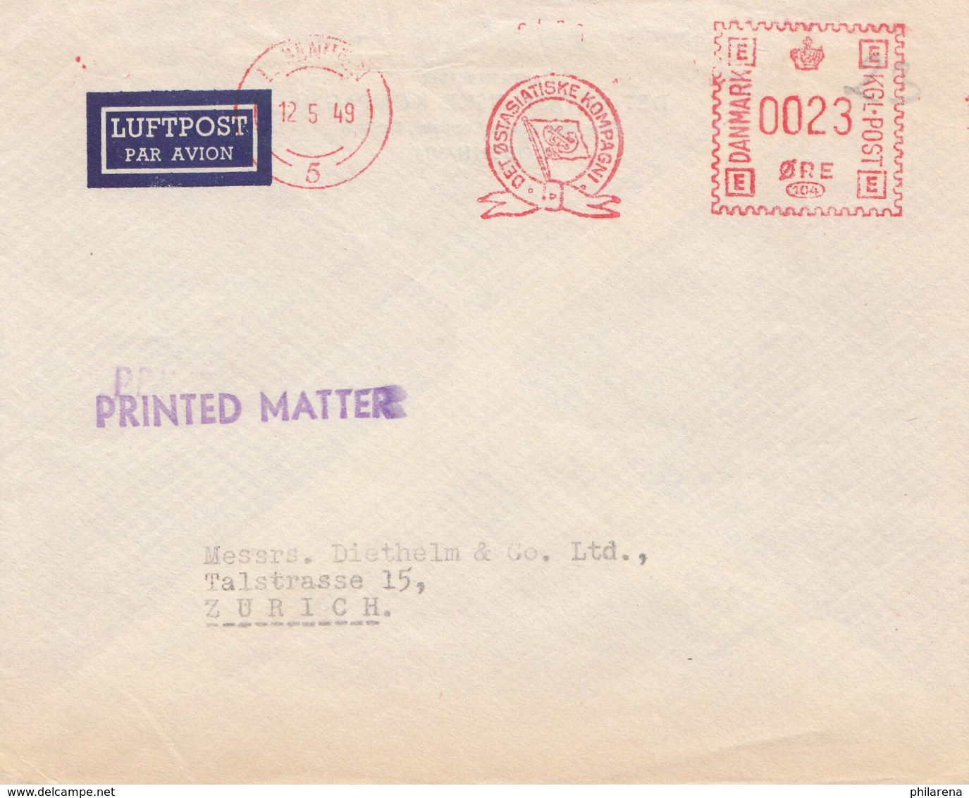 Dänemark: 1949: Freistempel Luftpostbrief Nach Zürich - Printed Matter - Sonstige & Ohne Zuordnung