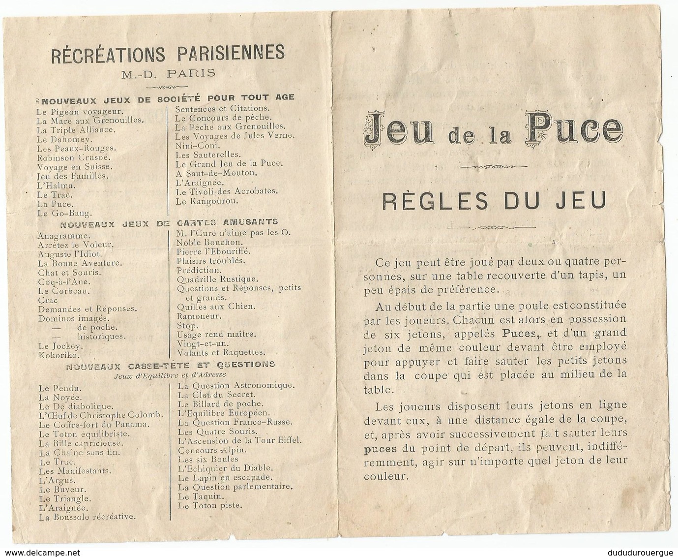 JEU DE LA PUCE : REGLES DU JEU - Autres & Non Classés