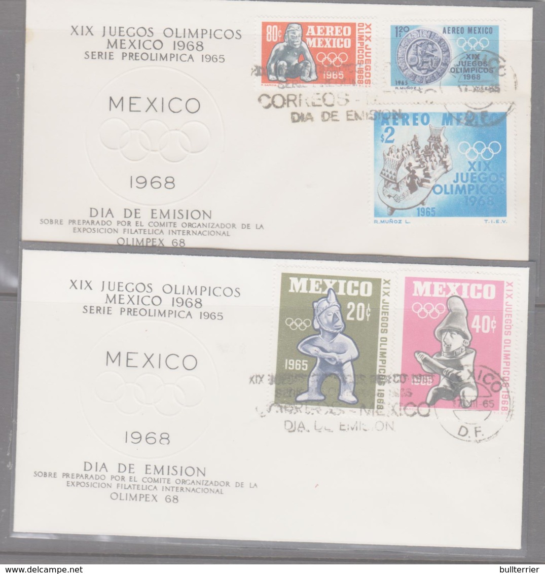 OLYMPICS - MEXICO - 1965 -MEXICO OLYMPICS SET OF 5 ON  2 ILLUSTRTED FDCS - Summer 1968: Mexico City