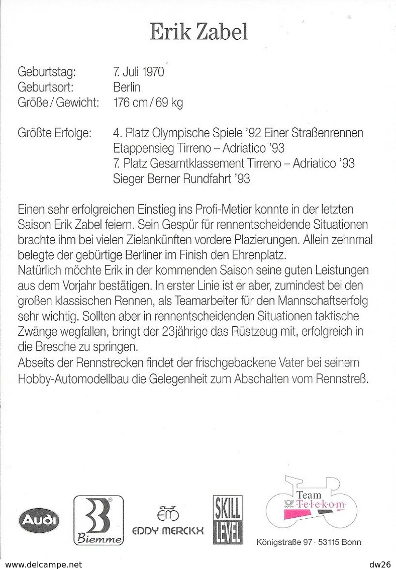 Cycliste: Erik Zabel, Equipe De Cyclisme Professionnel: Team Deutsche Telekom, Allemagne 1994, Palmarès - Sport