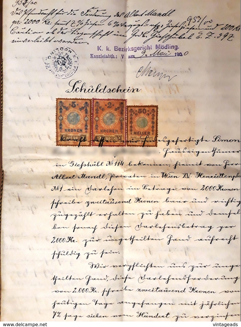 AD180 Alter Handschriftlicher Schuldschein Mödling, Gießhübl Von 1900 - Documentos Históricos