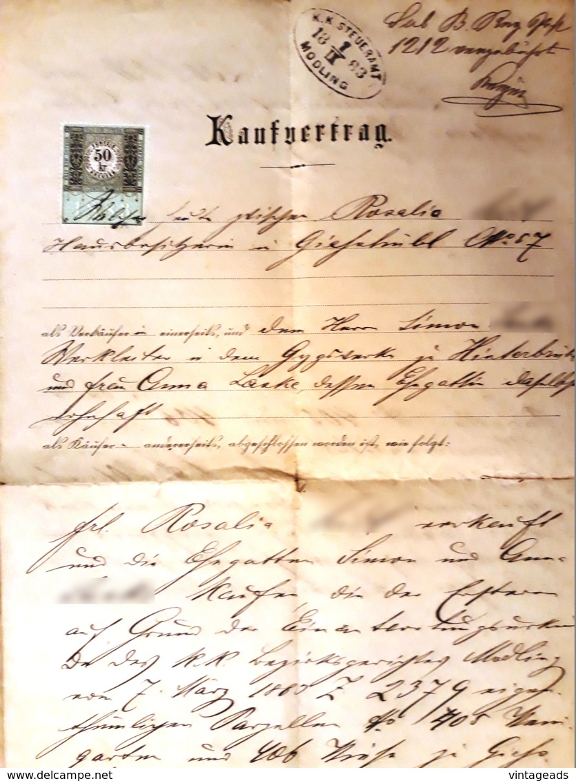 AD183 Alter Kaufvertrag Gießhübl Im Dezember 1883, Mit Stempelmarken - Historische Dokumente