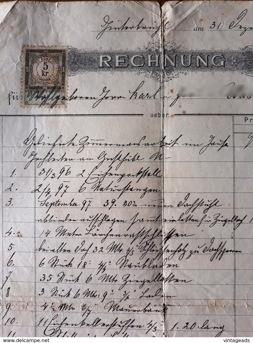 AD186 Alte Rechnung Hinterbrühl Im Dezember 1897, Mit Stempelmarke - Autriche